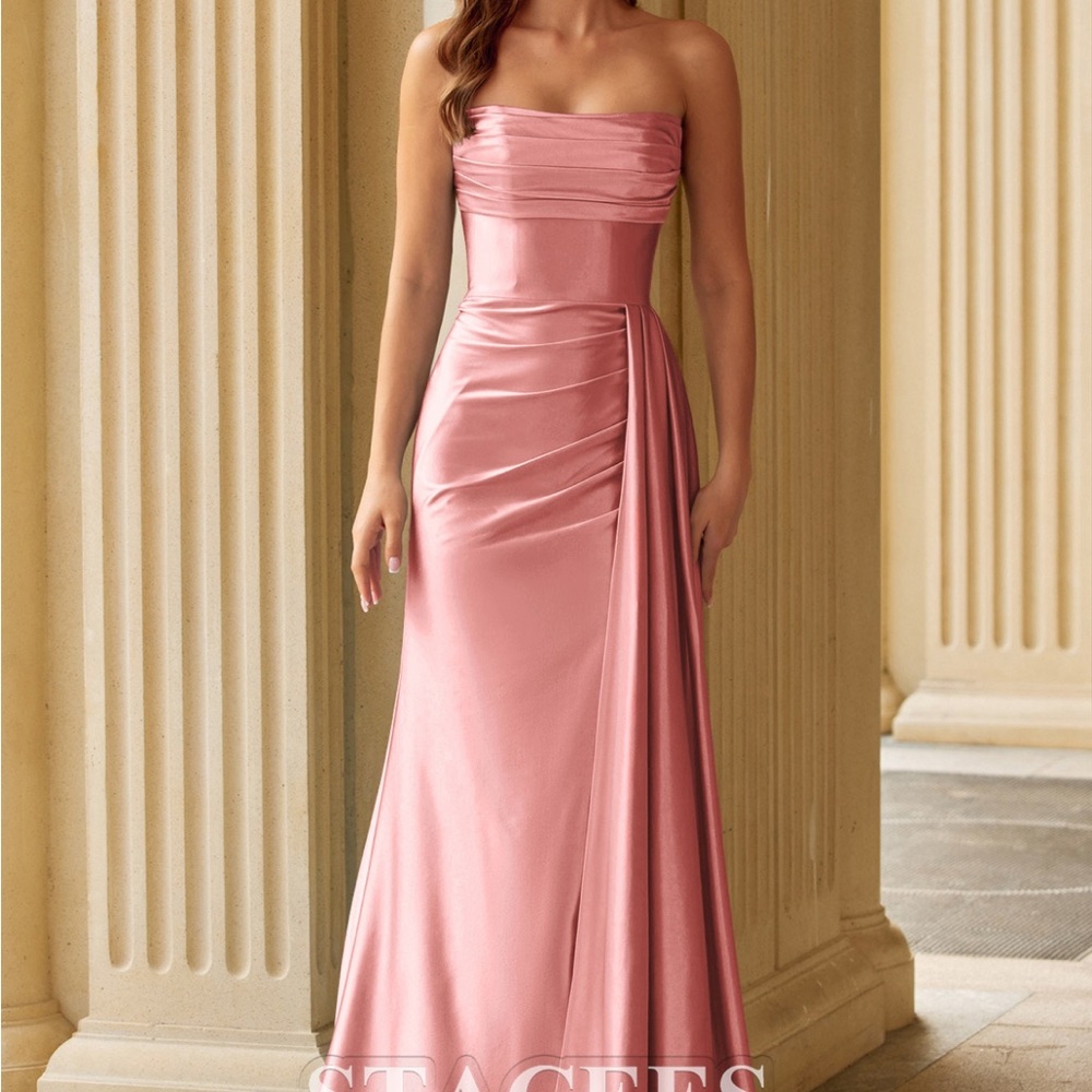 NWT Stacees Elegant Pink Strapless Evening Gown